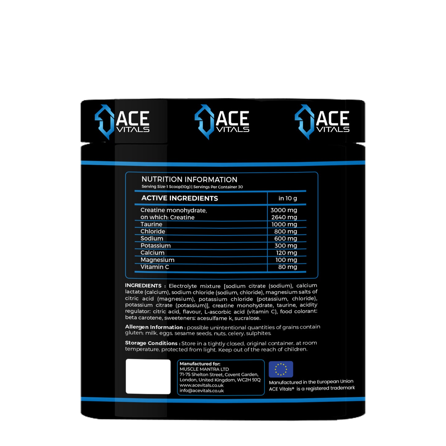 Ace Vitals Creatine Monohydrate plus Electrolytes- 300gm