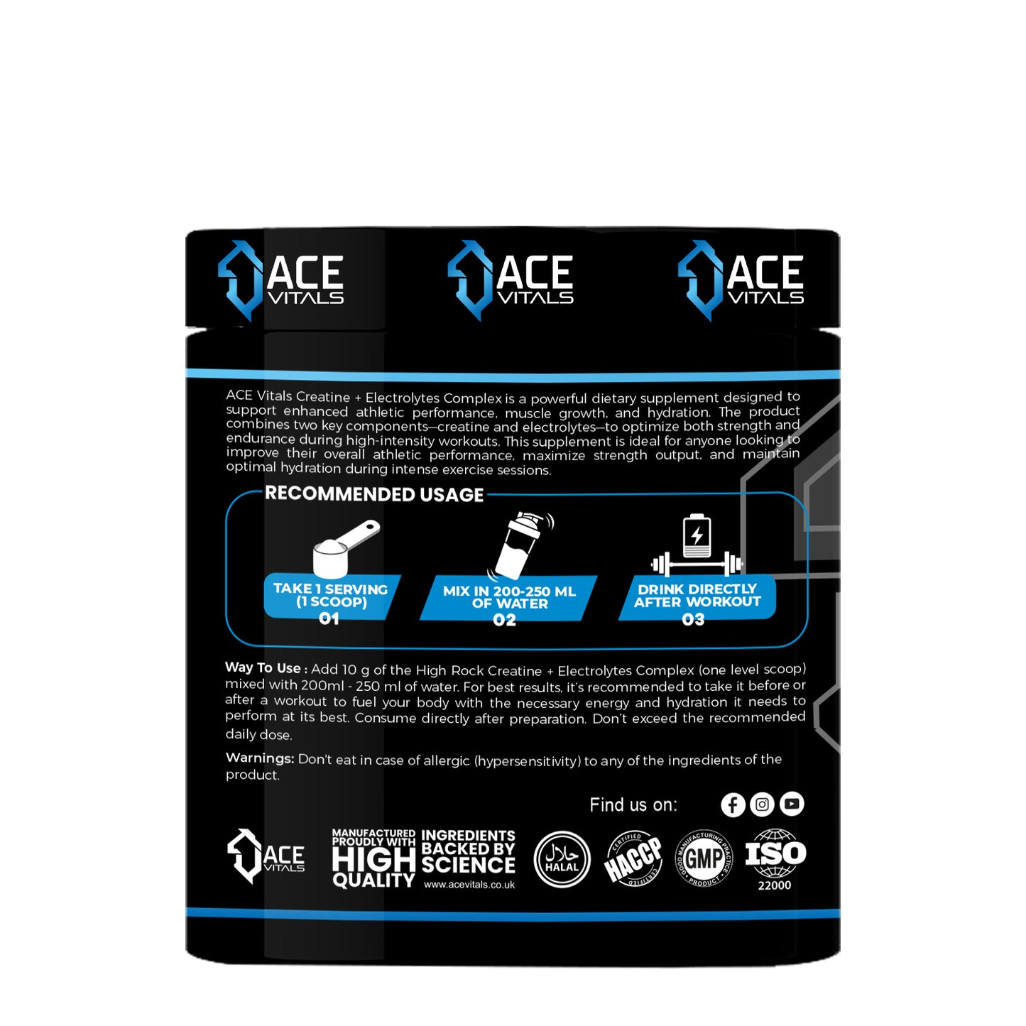 Ace Vitals Creatine Monohydrate plus Electrolytes- 300gm